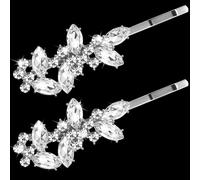 Isslly 2PCS Silver Rhinestones Hair Clips, Bridal Crystal Hair Pins, French Hairpins Alloy Leaf Shape Barrettes for Women, Girls for Wedding, Parties (1 Pairs)