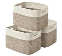 Issudata Storage Basket,Woven Baskets for Storage,Cotton Rope Baskets for Organizing,decorative Baskets for Shelves,book Basket,towel,Toy Basket or Storage Bins for Living Room - 3 Pack,Brown