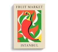 Istanbul Fruit Market Exhibition Red Chili Pepper Canvas Print | Gallery Wrapped 30mm Frame Wall Art | 30x20 inches | Ready to Hang | Modern Still Life Picture | Living Room Bedroom Lounge Office