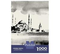 Istanbul Skyline Ink Wash Painting 1000 Piece Jigsaw Puzzle, Historic Square Architecture, Weekend Hobby, Matte Printed Jigsaw, Family Night Game for Families, 70x50cm/1000pcs
