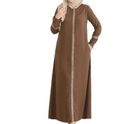 istanbul styles Abaya with Embroidered Sleeves and Side Zipper Embroidery Long Sleeve Floor Length Turkish Abaya for Women, brown, XXL