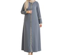 istanbul styles Embroidered Sleeves Abaya with Side Zipper Embroidery Long Sleeve Floor Length Turkish Abaya for Women, Grey, M