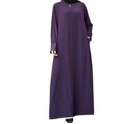 istanbul styles Women's Abaya Lace Applique Long Sleeve Floor Length Zipper Floor Length Turkey Islamic Fashion (UK, Alpha, XL, Regular, Regular, Purple)