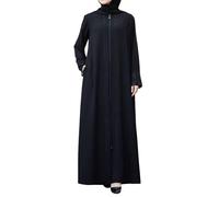 istanbul styles Women's Abaya Lace Applique Long Sleeve Floor Length Zipper Floor Length Turkey Islamic Fashion (UK, Alpha, S, Regular, Regular, Black)