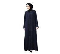 istanbul styles Women's Abaya Lace Applique Long Sleeve Floor Length Zipper Floor Length Turkey Islamic Fashion (UK, Alpha, L, Regular, Regular, Navy Bule)