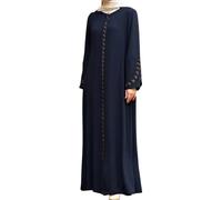 istanbul styles Women's Abaya Long Sleeve Open Quarry Floor Length Zipper Floor Length Turkish Islamic Fashion (UK, Alpha, XXL, Regular, Regular, Navy Bule)