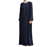 istanbul styles Women's Abaya Long Sleeve Open Quarry Floor Length Zipper Floor Length Turkish Islamic Fashion (UK, Alpha, S, Regular, Regular, Navy Bule)