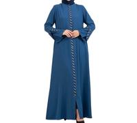 istanbul styles Women's Abaya Long Sleeve Open Quarry Floor Length Zipper Floor Length Turkish Islamic Fashion (UK, Alpha, M, Regular, Regular, Denim Blue)