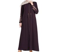 istanbul styles Women's Embroidered Sleeves Abaya and Embroidered On The Side of The Zipper Long Sleeve Floor Length Turkish Islamic Fashion (UK, Alpha, XXL, Regular, Regular, Purple)