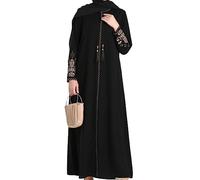 istanbul styles Women's Embroidered Sleeves Abaya and Embroidered On The Side of The Zipper Long Sleeve Floor Length Turkish Islamic Fashion (UK, Alpha, M, Regular, Regular, Black)