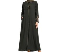 istanbul styles Women's Embroidered Sleeves Abaya and Embroidered On The Side of The Zipper Long Sleeve Floor Length Turkish Islamic Fashion (UK, Alpha, XXL, Regular, Regular, Green)