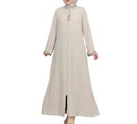 istanbul styles Women's Stone Sleeves Abaya Long Sleeve Floor Length Zipper Floor Length Turkey Islamic Fashion (UK, Alpha, 3XL, Regular, Regular, Beige)