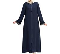 istanbul styles Women's Stone Sleeves Abaya Long Sleeve Floor Length Zipper Floor Length Turkey Islamic Fashion (UK, Alpha, M, Regular, Regular, Navy Blue)
