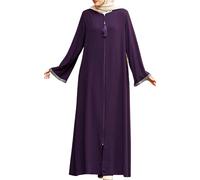 istanbul styles Women's Stone Sleeves Abaya Long Sleeve Floor Length Zipper Floor Length Turkey Islamic Fashion (UK, Alpha, 3XL, Regular, Regular, Purple)