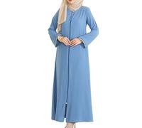 istanbul styles Women's Stone Sleeves Abaya Long Sleeve Floor Length Zipper Floor Length Turkey Islamic Fashion (UK, Alpha, XL, Regular, Regular, Blue)