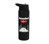Istanbul Trip Souvenir Blue Mosque Turkish map Turkey Flag Stainless Steel Insulated Water Bottle