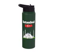 Istanbul Trip Souvenir Blue Mosque Turkish map Turkey Flag Stainless Steel Insulated Water Bottle