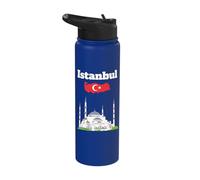 Istanbul Trip Souvenir Blue Mosque Turkish map Turkey Flag Stainless Steel Insulated Water Bottle
