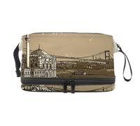 Istanbul Turkey Double Layer Cosmetic Bag for Women and Girls, Travel Toiletry Bag Makeup Handy Pouch Organiser Bag with Brush Compartment