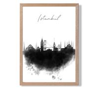 Istanbul Watercolour Skyline City Framed Print SIZE: A3 with Oak Frame ARTZE Black A3