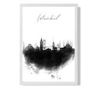 Istanbul Watercolour Skyline City Framed Print SIZE: A4 with White Frame ARTZE Black A2