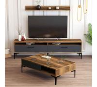 istanbul wooden entertainment unit and coffee table set in walnut and anthracite