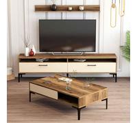 istanbul wooden entertainment unit and coffee table set in walnut and cream
