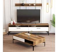 istanbul wooden entertainment unit and coffee table set in walnut and white