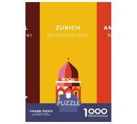 Istanbul, Zurich, Amsterdam Landmarks Illustration Jigsaw Puzzle 1000 Pieces, Historic Square Architecture, 1000 Pieces for Adults, Birthday Gift for Adults, Screen-Free Fun, 70x50cm/1000pcs