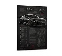 ISTI Supercar Poster: Audi R8 Black Sports Car Artwork, Modern Home Office Decor, 20x30cm (7.87 x 11.81 inches), Wrapped Canvas, Unframed