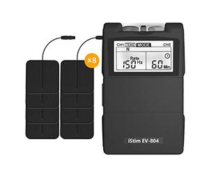 iStim EV-804 TENS/EMS 2 Channel Combo Machine Unit - Muscle Stimulator + Back Pain Relief and Pain Management- 7 modes (Including 8 Pieces Electrodes Pads)