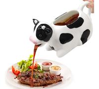 ISTOOLL - 12 oz Porcelain White Sauce Pitcher, Sturdy and Microwave and Dishwasher Safe with Ergonomic Handle and Rustic Design