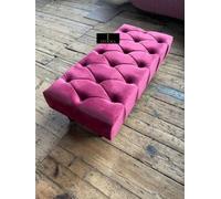 ISTOOLS Claret Chesterfield Footstool | Long Maroon Upholstered Ottoman Bench (Non-Storage) - 40 x 40 Inches (102 x 102cm)