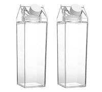 ISTOVO 2 PCS Clear Square Milk Juice Water Bottle Portable Plastic Cup Milk Carton Water Bottle Outdoor Camping Drinking Cup B