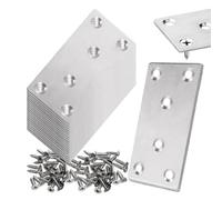 ISTOVO 20 PCS Flat Mending Plates Flat Bracket 3x1.5Inch Silver Mending Joining Plates Repair Fixing Bracket for Fence
