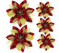 ISTOVO 20PCS 14.5cm Glitter Artificial Christmas Flowers Merry Christmas Tree Decoration Happy New Year Ornaments Xmas,F