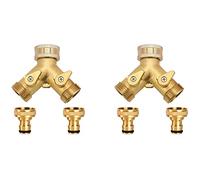 ISTOVO 2X 3/4 Inch 2 Way Hose Splitter Brass Y Valve Garden Tap Connector with 2 X3/4 Inch Brass Water Tap Outside Tap Kit
