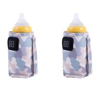 ISTOVO 2X Universal USB Milk Water Warmer Travel Stroller Insulated Bag Baby Nursing Bottle Heater Camouflage Grey-White