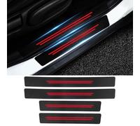 ISTOVO 4Pcs Car Door Sill Protector Strips for Ford Mustang Mach E 2021-2025, Scuff Guard Plate Welcome Pedal Guard Carbon Fiber Kick Plates Threshold Cover, B/Red