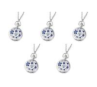 ISTOVO 5X Couple Models Classic Fashion Retro Quartz Small Silver Lotus Blue Flower Pocket Watch