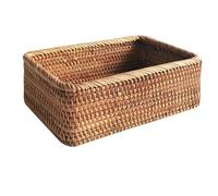 ISTOVO Hand-Woven Wicker Basket Fruit, Tea and Bread Basket Rectangular Storage Box for Cosmetics