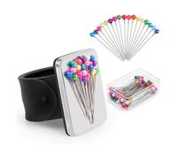 ISTOVO Pincushion Wristband with 100 Pcs 1.5 Inch Ball Head Sewing Pins Set Silicone Wrist Pin Holder for Quilting A