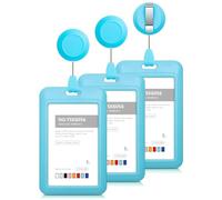 ISTOVO Retractable Badge Holders Hard Plastic Sliding ID Badge Holder Id Badge Holder 3 Pack Light Blue