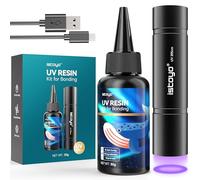 ISTOYO UV Resin Kit with Light, 30g UV Resin with Rechargeable UV Flashlight 395NM, Fast curing in Seconds for Bonding, Jewelry, Plastic or Glass Repair, Stains Detection