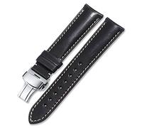 iStrap 20mm Calf Leather Strap Quick Release Watch Band Button Deployment Clasp Replacement Black 20