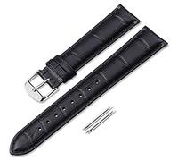 iStrap Leather Watch Band Alligator Grain Calfskin Replacement Strap Stainless Steel Buckle Bracelet for Men Women-18mm 19mm 20mm 21mm 22mm 24mm-Black Brown, Black-Silver Buckle, 20mm, Traditional,Classic