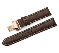 iStrap Leather Watch Band -Alligator Grain Embossed Pattern Calfskin Replacement Strap-Stainless Steel Deployment Buckle with Push Buttons-Bracelet for Men Women-18mm 19mm 20mm 21mm 22mm 24mm, Brown/Tan Stitch-Rose Gold, 24mm, Classic