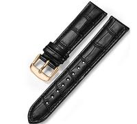 iStrap Leather Watch Strap - Alligator Grain Calf Leather Replacement Strap - Stainless Steel Buckle Strap for Men Women 18mm 19mm 20mm 21mm 22mm 24mm Black - Rose Gold Buckle, 24mm Strap, Black -