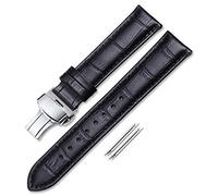 iStrap Watch Straps - Crocodile Pattern Genuine Leather Men Women - Providing Buckle with Press Stud Strap - 18 mm 19 mm 20 mm 21 mm 22 mm 24 mm - Black Brown, black/silver, 22mm, Strap.