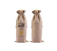 ISTUSHEWILL 30th Cotton Linen Wine Gift Bag Drawstring Bottle Bag for Wine with Tag and Rope 30 Years Old Birthday Gift Wine Bottle Cover Gift Bags for Women Wife Friends